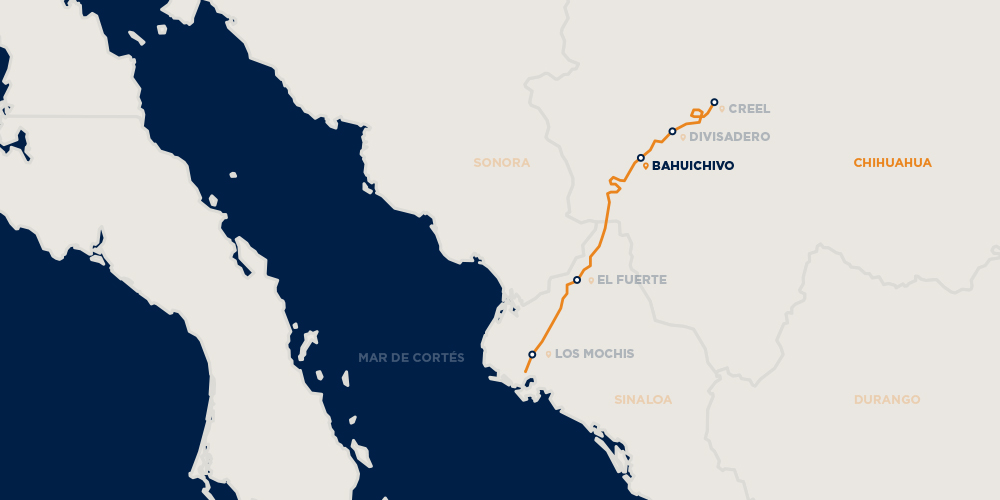 Mapa del tren turístico chepe en México