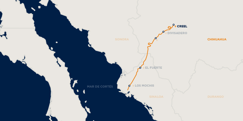Mapa del tren turístico chepe en México