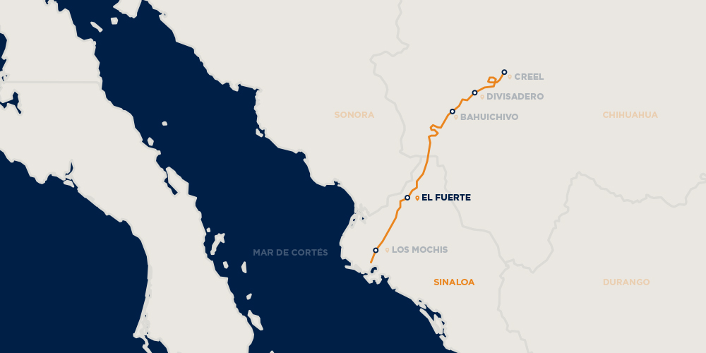 Mapa del tren turístico chepe en México