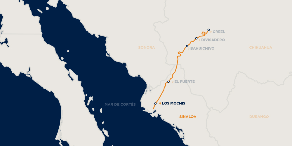 Mapa del tren turístico chepe en México